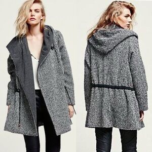Free People Satellite Image Swing Hooded Tweed Oversized Coat Size Small